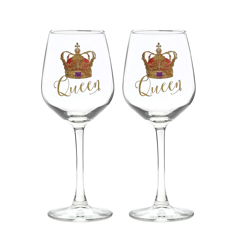 12oz. Queen & Queen Wine Glass Set