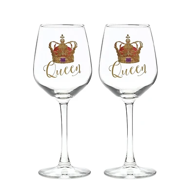 12oz. Queen & Queen Wine Glass Set