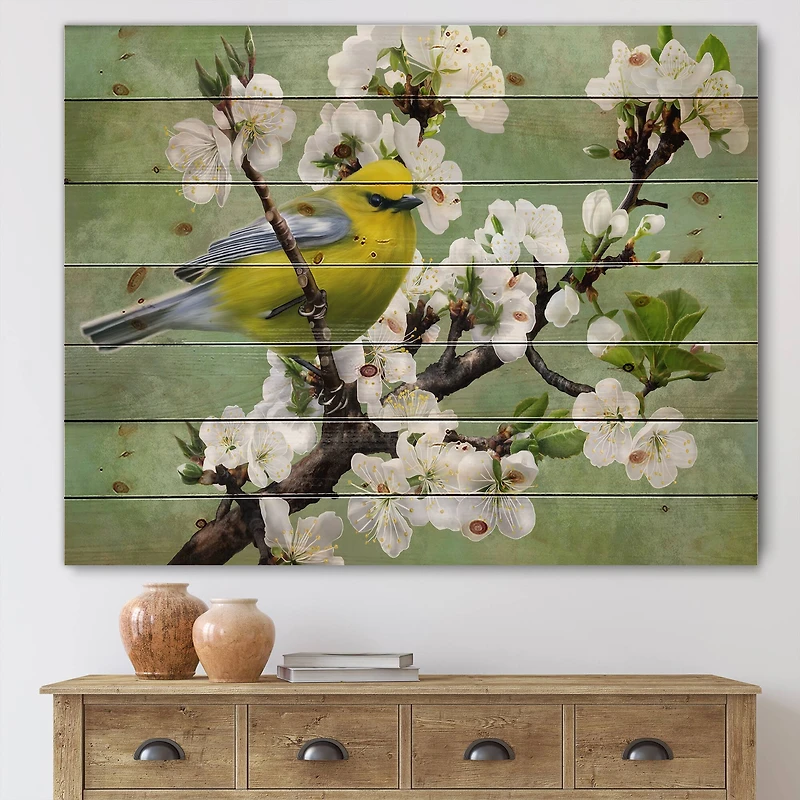 Designart - Bird On A Branch of Cherry