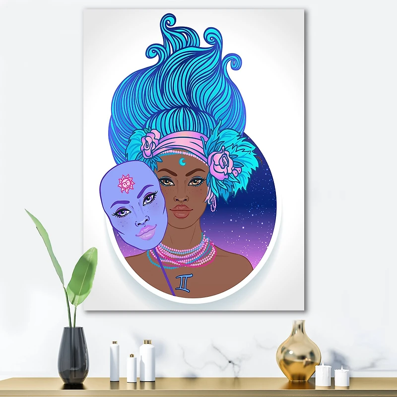 Designart - Portrait of African American Woman With Blue Hair II