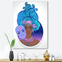 Designart - Portrait of African American Woman With Blue Hair II