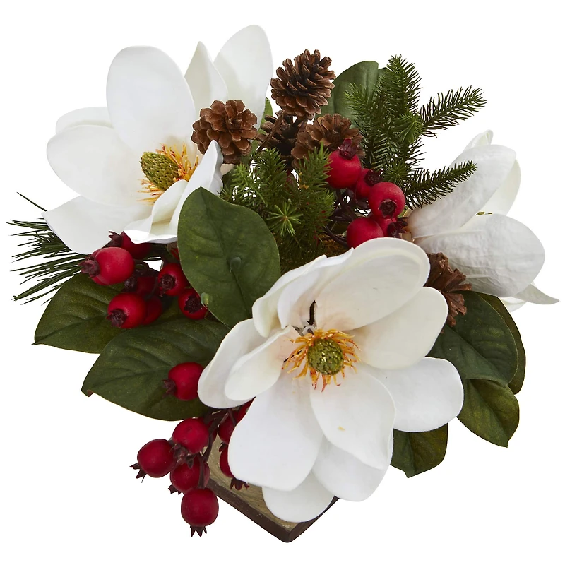 15" Magnolia, Pine & Berries Artificial Arrangement