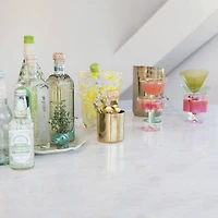 Hello Honey 6-Ounce Hand-Blown Pleated Flower Shaped Stemmed Coupe Glass, Iridescent Finish and Pink, Set of 6