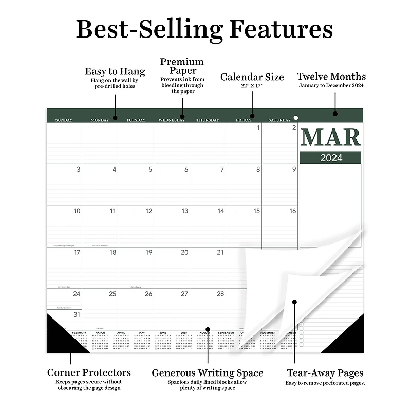 TF Publishing 2024 Professional Large Desk Pad Monthly Blotter Calendar