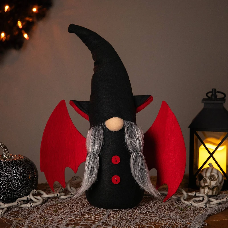 18" Female Black & Red Halloween Gnome with Bat Wings