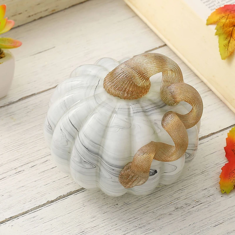 Glitzhome® Gray Marble Glass Pumpkin Set