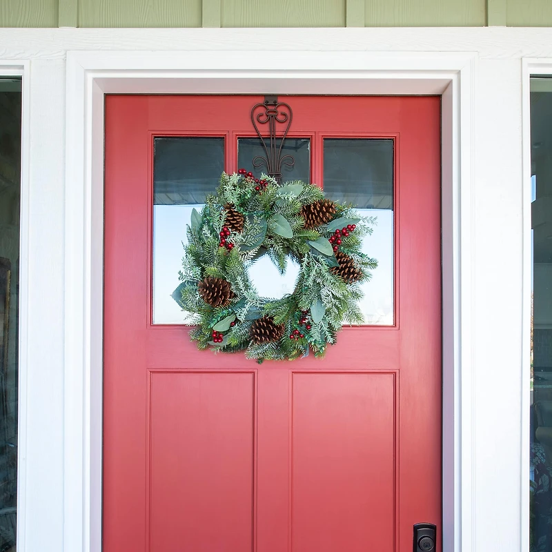 Village Lighting 24" Pre-Lit Winter Frost Christmas Wreath, Clear LED Lights