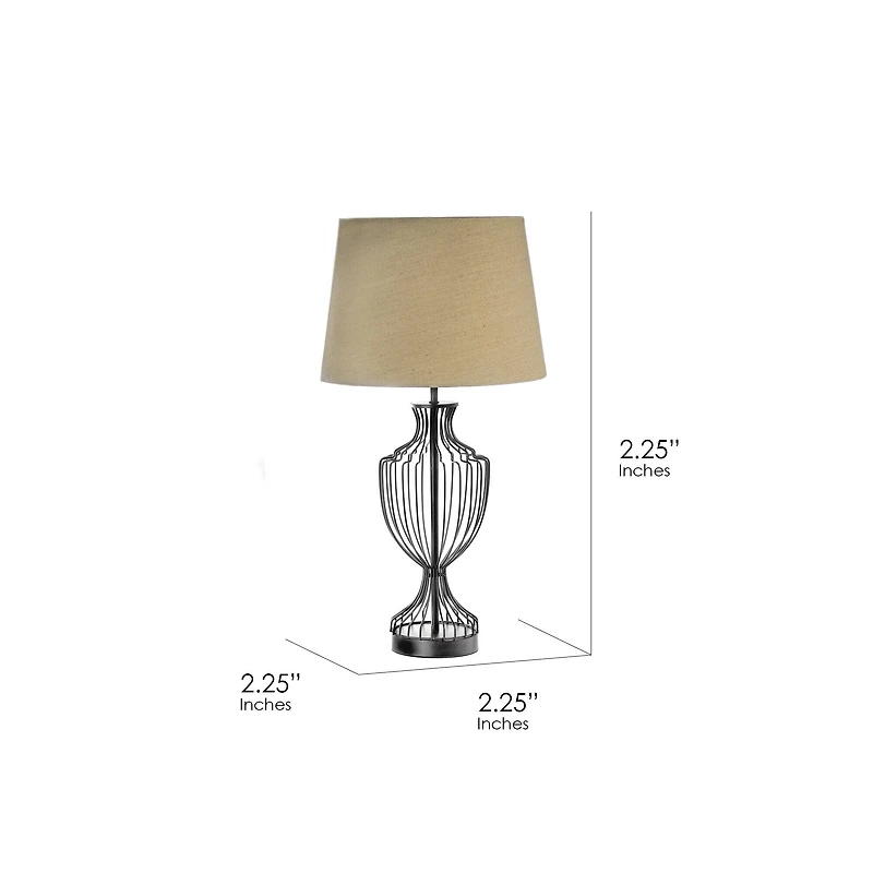24" Black Cage Metal Table Lamp with Drum Shade