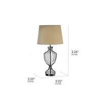 24" Black Cage Metal Table Lamp with Drum Shade