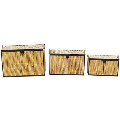 Light Brown Rattan Handmade Nesting Trunk Set of 3 25", 21", 18"