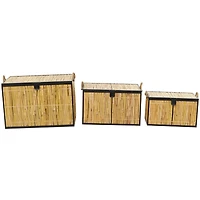 Light Brown Rattan Handmade Nesting Trunk Set of 3 25", 21", 18"