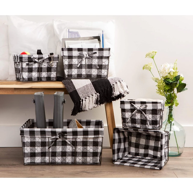 DII® Black & White Checkered Chicken Wire Basket 5 Piece Set