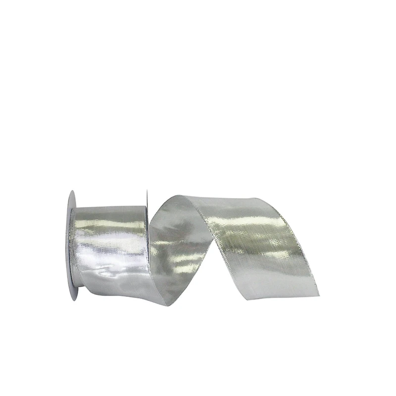 JAM Paper 2.5" x 25yd. Silver Woven Lame 3 Wired Edge Ribbon