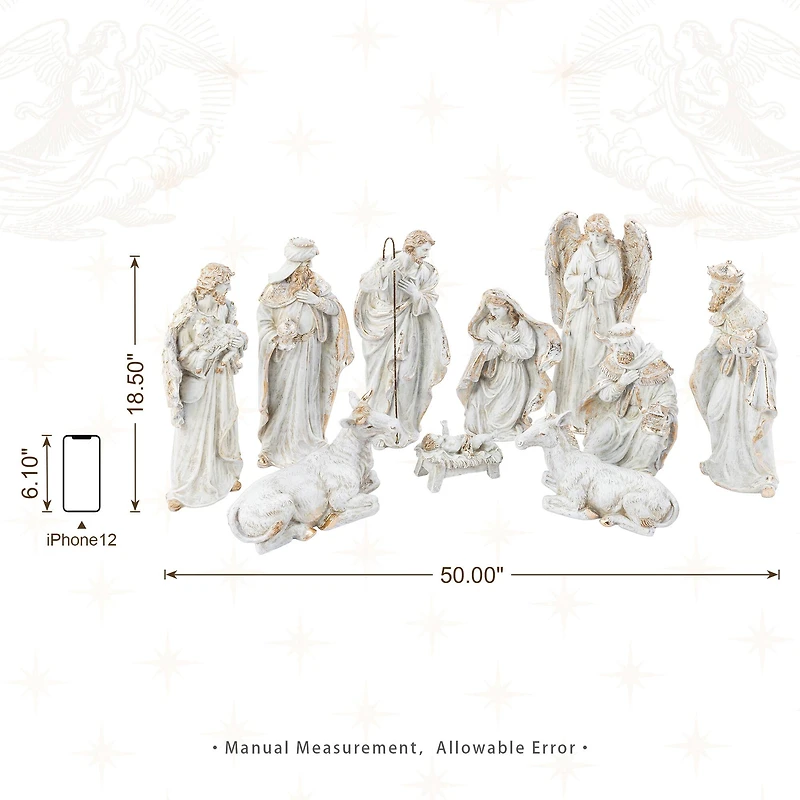 Glitzhome® 10-Piece Ivory & Gold Resin Nativity Figurine Set