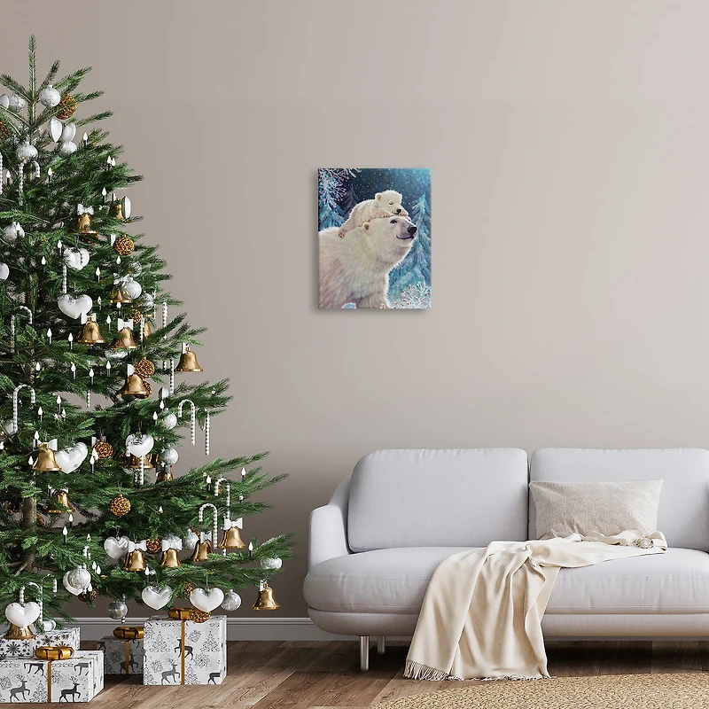 Stupell Industries Polar Bear & Cub Winter Scene Canvas Wall Art