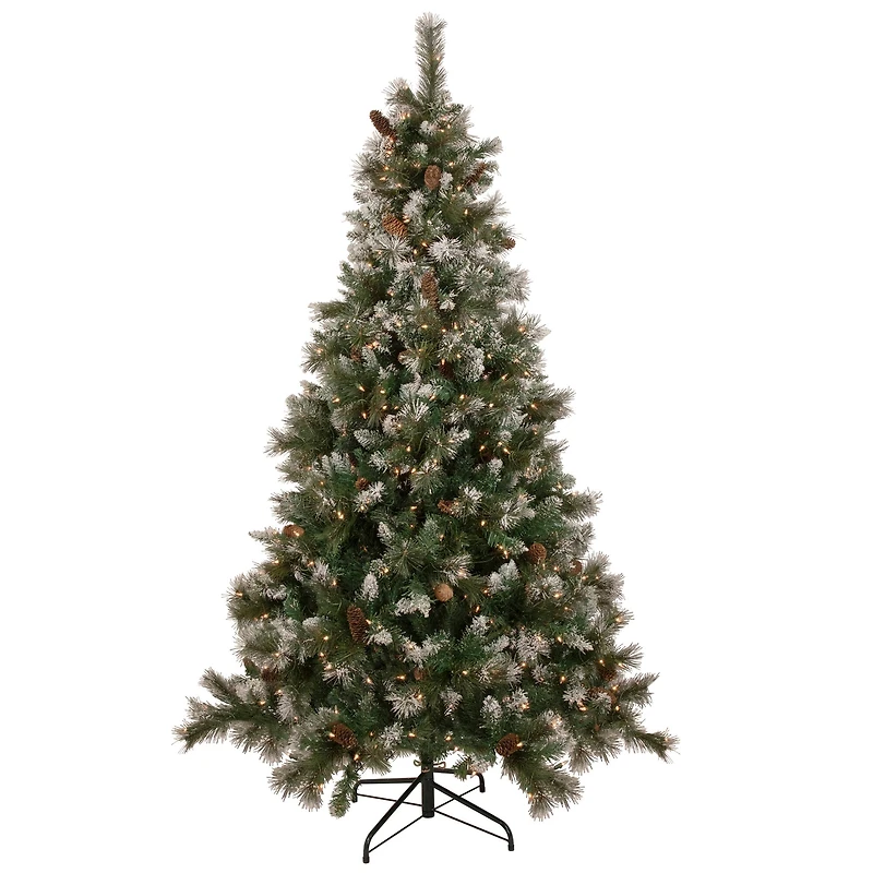 6.5ft. Pre-Lit Snow Valley Pine Artificial Christmas Tree, Clear Lights