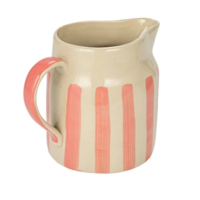 Hello Honey® 9" Hand-Painted Wax Relief Pink Sriped Stoneware Pitcher