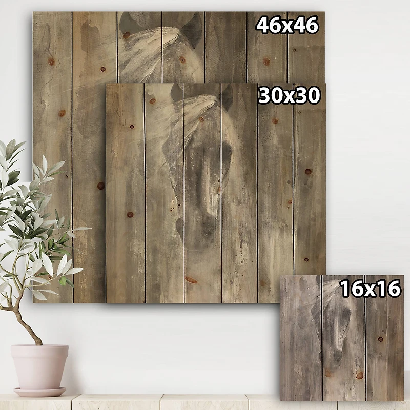 Designart - Farmhouse Horse - Modern Farmhouse Print on Natural Pine Wood