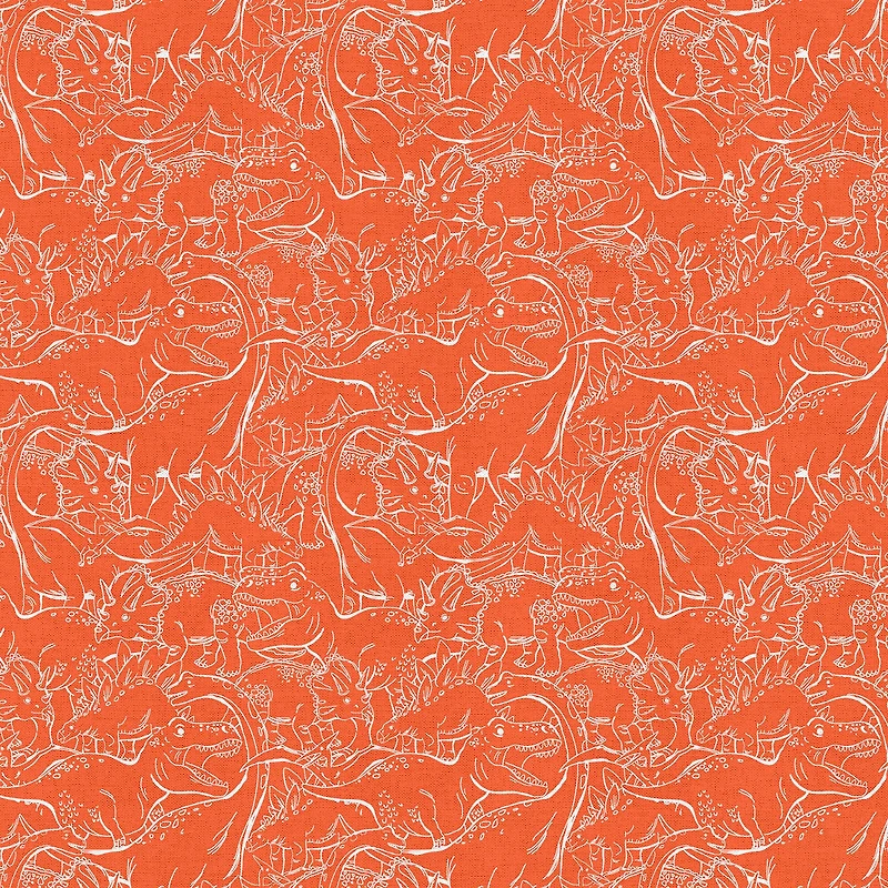 Fabric Editions Orange Dino Sketch Cotton Fabric