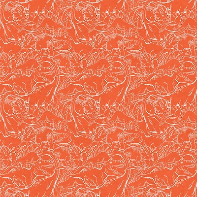 Fabric Editions Orange Dino Sketch Cotton Fabric