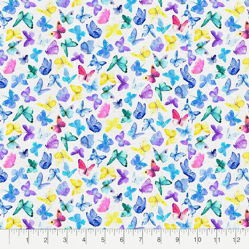 Fabric Editions White Butterflies Cotton Fabric