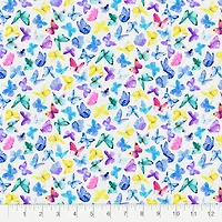 Fabric Editions White Butterflies Cotton Fabric