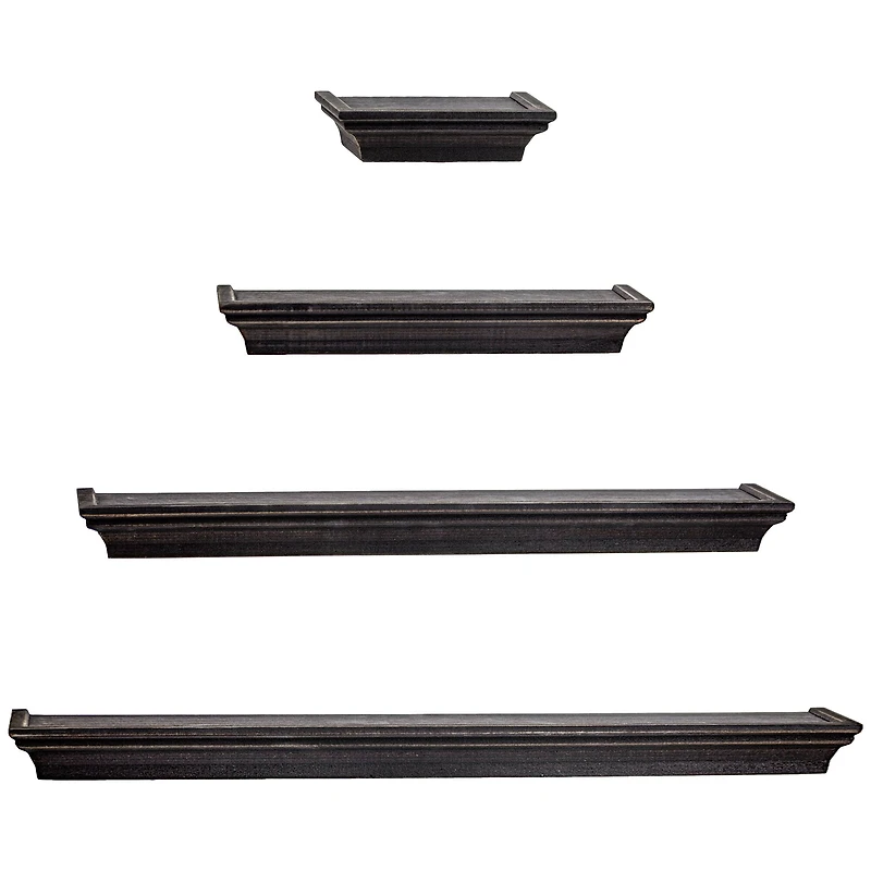 Black Floating Shelves with Crown Molding