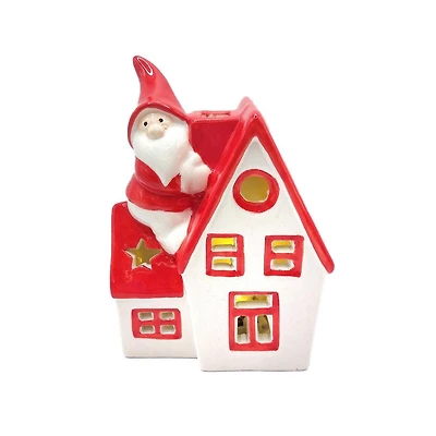 Wizardi 8.27" x 11.81" Ceramic Christmas Cottage with Santa Ornament