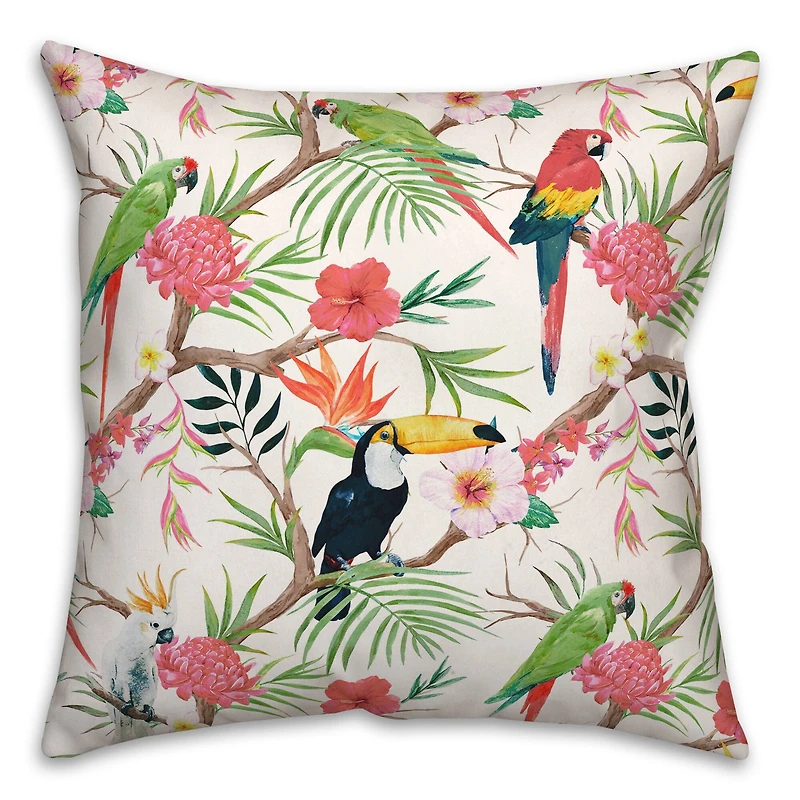 Tropical Birds Throw Pillow