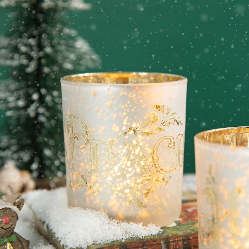 Glitzhome® 4" Joy, Peace, & Hope Candle Holder Set