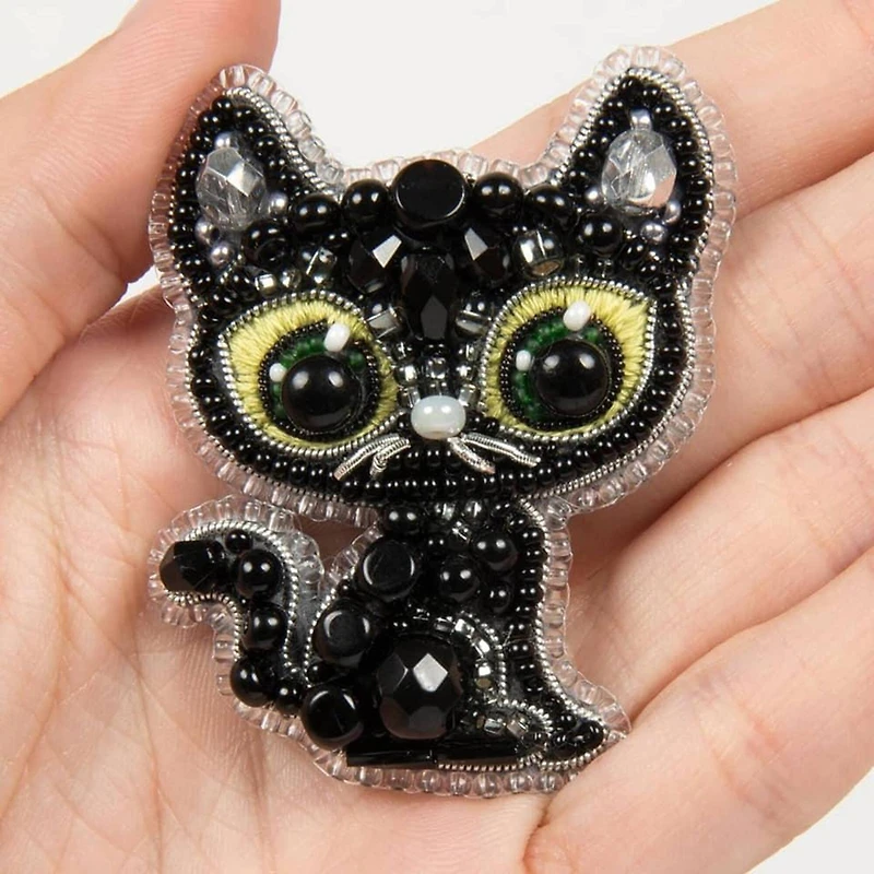 Crystal Art Beadwork Kit For Creating Broоch Black Cat