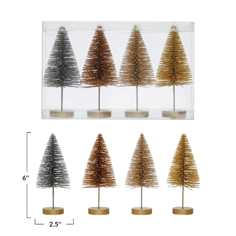 Hello Honey® 6" Metallic Plastic Bottle Brush Tree Set with Wood Bases