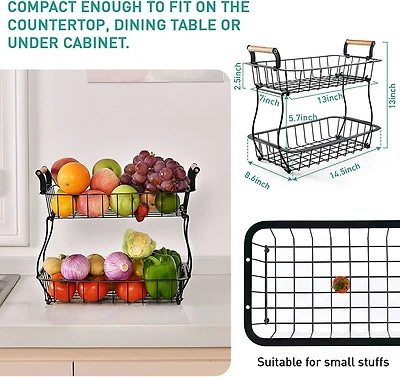 NEX™ 13" Black 2-Tier Countertop Fruit & Vegetable Storage Basket