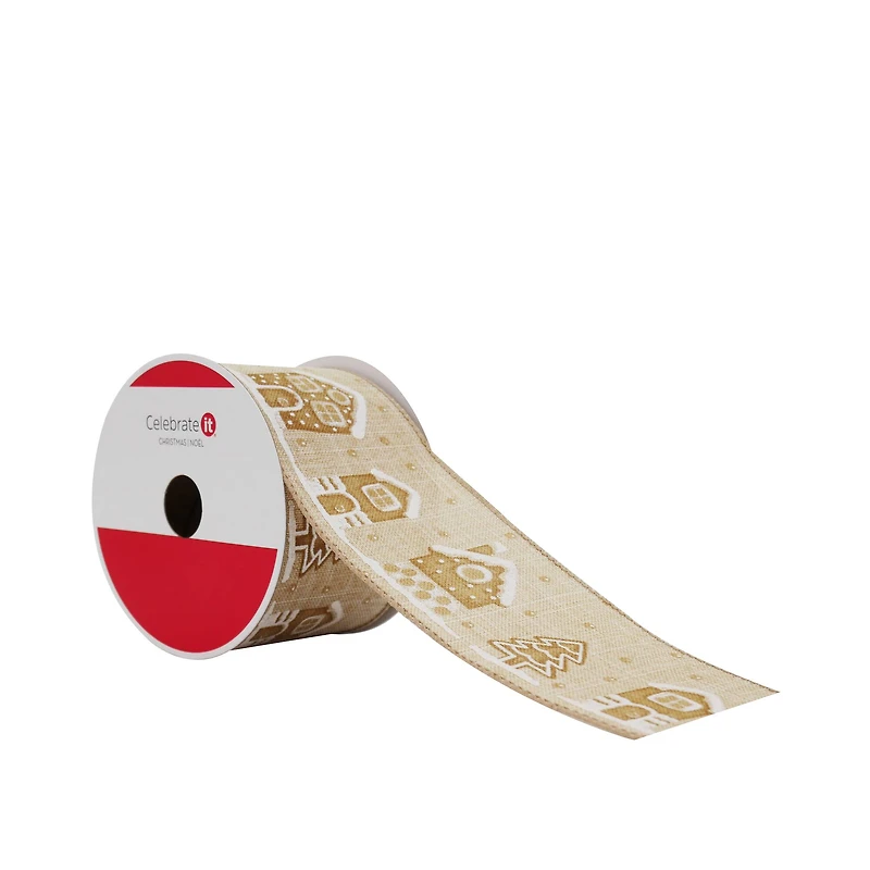 2.5" x 20 ft. Gingerbread Village Wired Faux Linen Ribbon by Celebrate It®