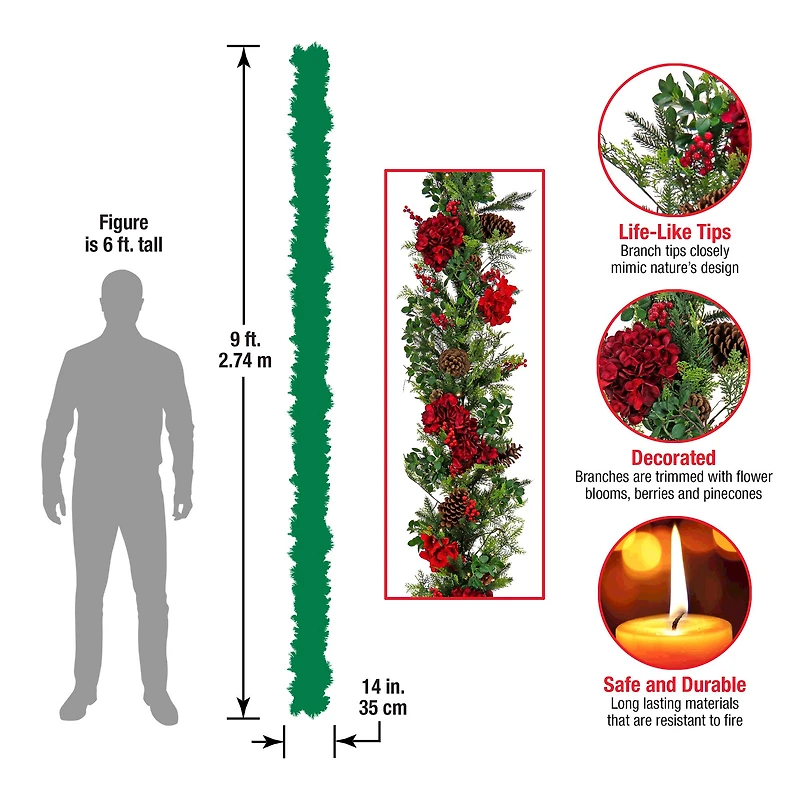 9ft. Decorated Vienna Waltz Garland with LED Lights