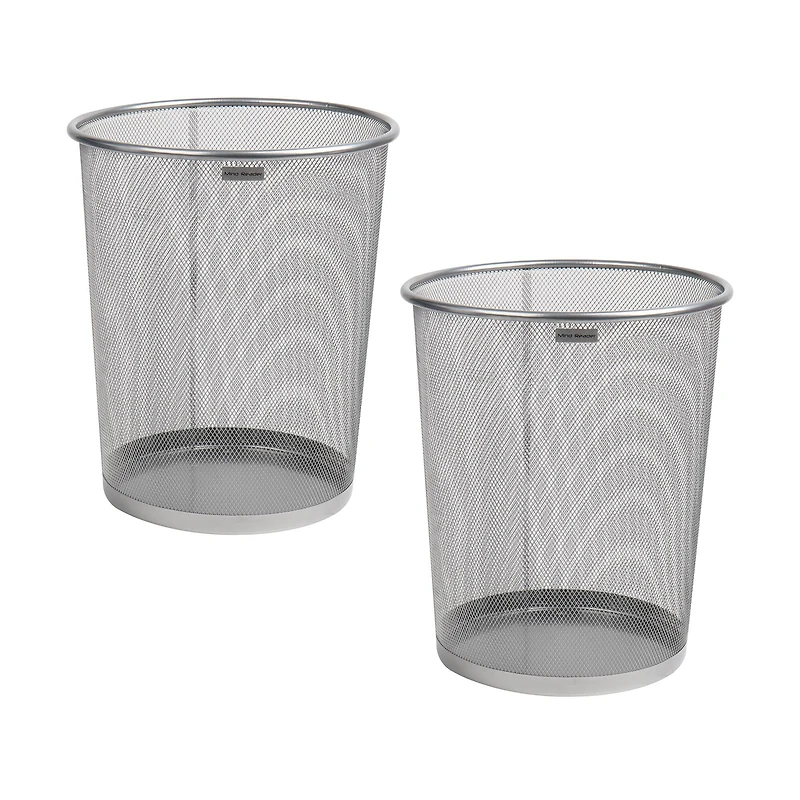 Mind Reader 2 Piece Garbage Round Metal Mesh Waste Basket Recycling Bin