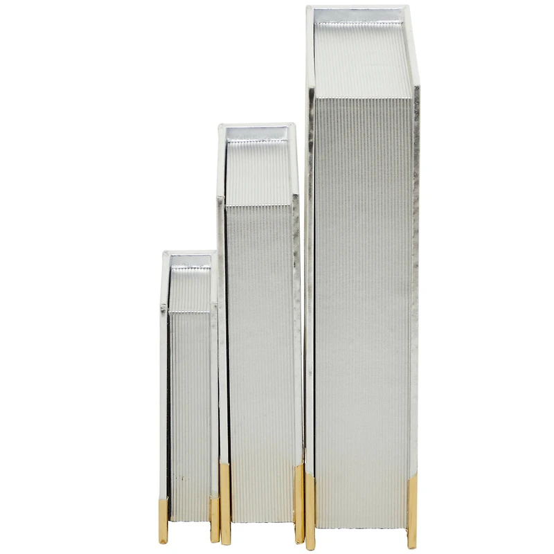 CosmoLiving by Cosmopolitan Silver Faux Leather Faux Book Box with Metallic Finish Set 