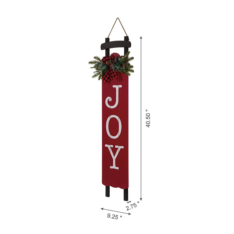 Glitzhome® 40" Lighted Wooden Sleigh JOY Porch Sign with Timer