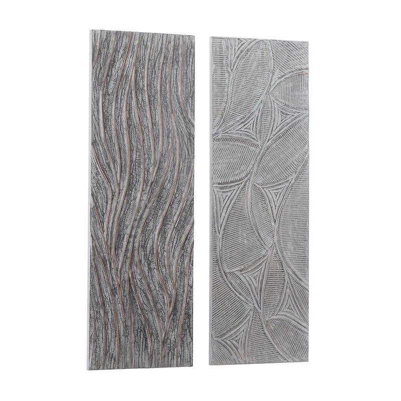 Set of 2 Grey Wood Modern Abstract Wall Decor, 16" x 48"