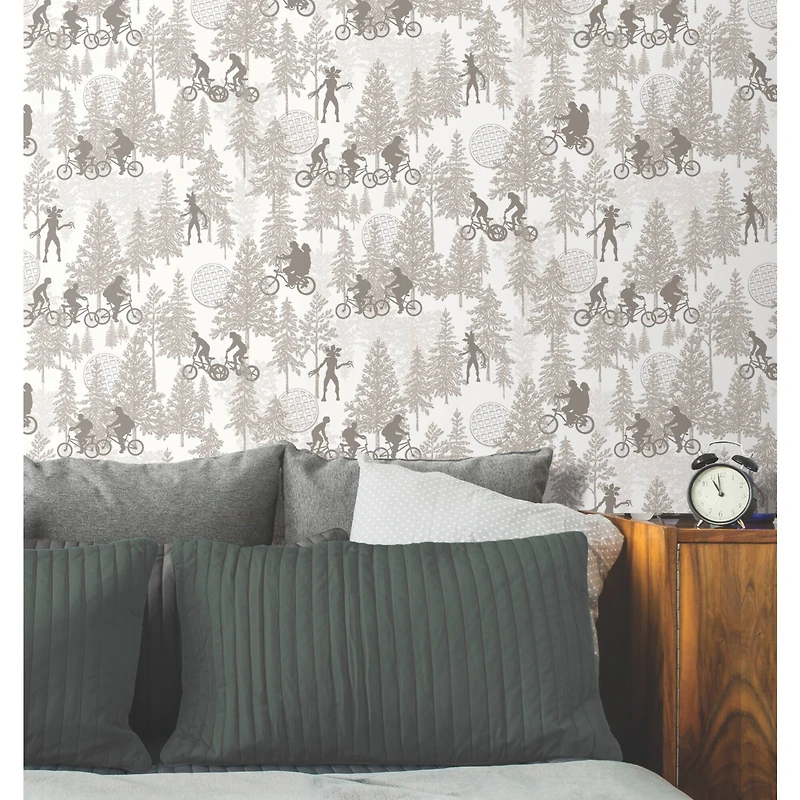 RoomMates Netflix Stranger Things Hawkins Woods Taupe Peel & Stick Wallpaper