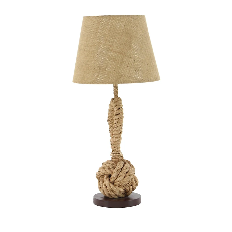 Brown Rope and Iron Rustic Table Lamp, 28" x 13" x 13"