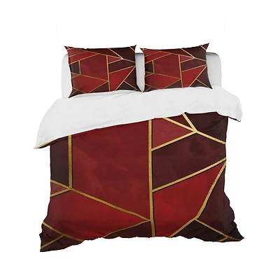 Designart 'Yellow Triangulars over Shades of Red' Modern & Contemporary Bedding Set