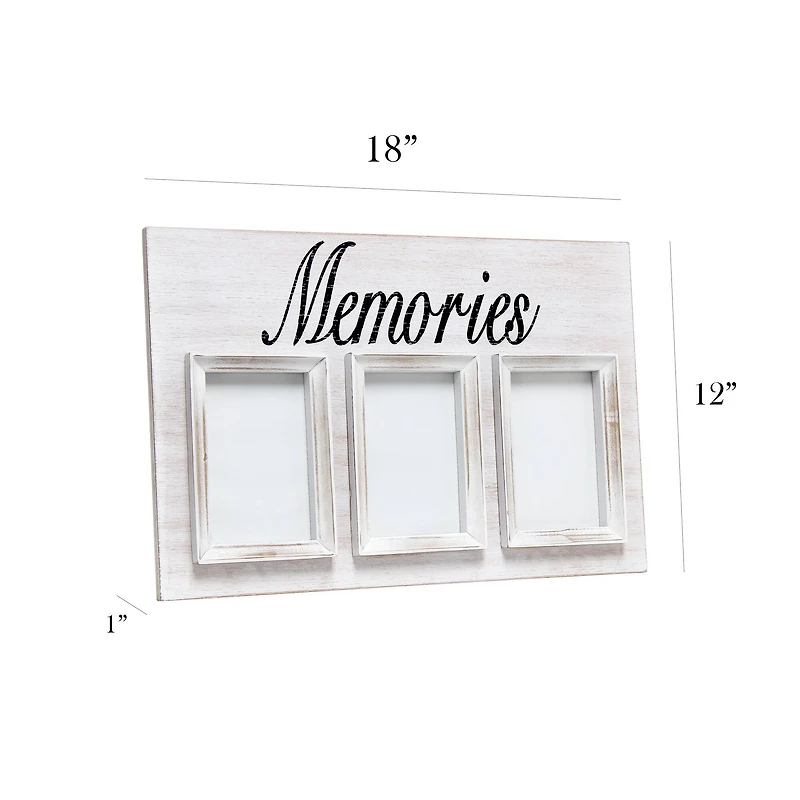 Elegant Designs Whitewash Memories 3 Photo Collage 4" x 6" Picture Frame