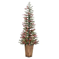 5.5ft Pre-Lit Frosted Berry Potted Pine Artificial Christmas Tree, Warm White Dura-Lit LED Lights