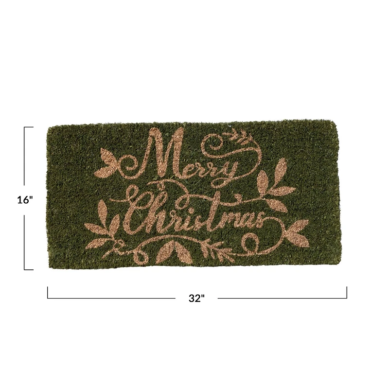 Hello Honey® Green Merry Christmas Natural Coir Doormat