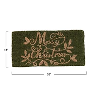Hello Honey® Green Merry Christmas Natural Coir Doormat