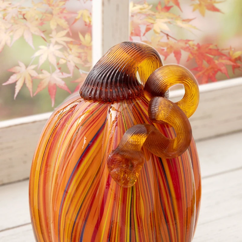 Glitzhome® 5.5" Multi Striped Glass Pumpkin