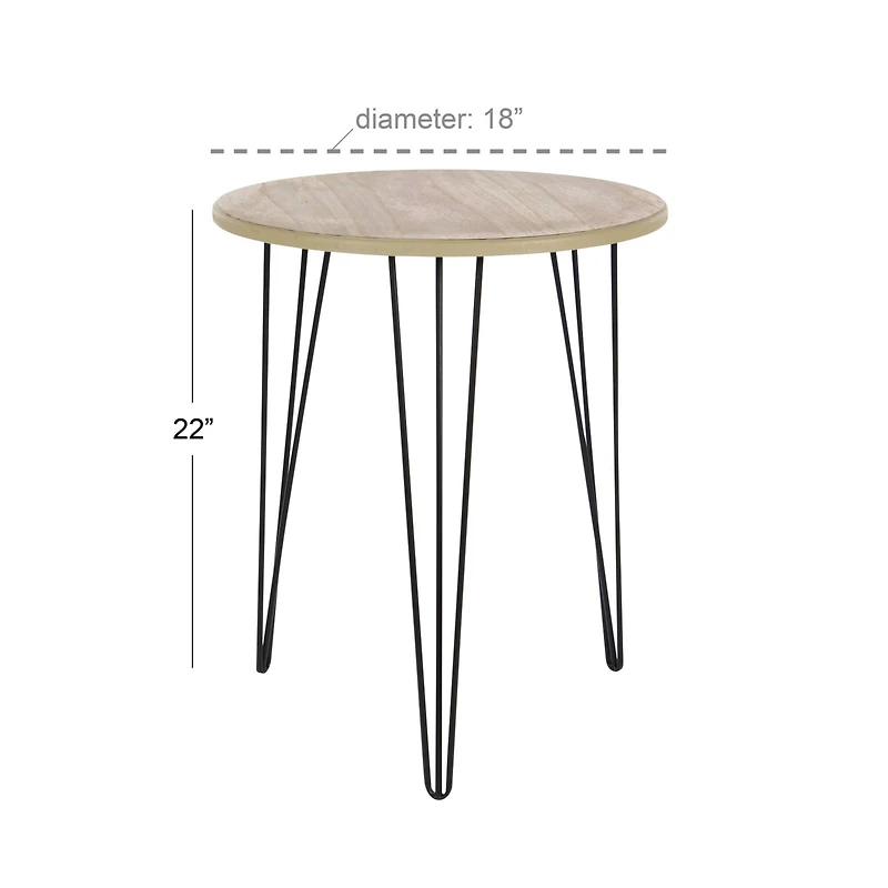 22'' Brown Wood & Black Metal Modern Accent Table