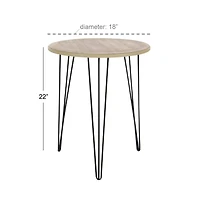 22'' Brown Wood & Black Metal Modern Accent Table