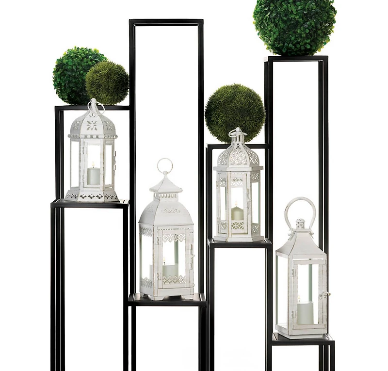 13.75" White Antique-Style Floral Lantern